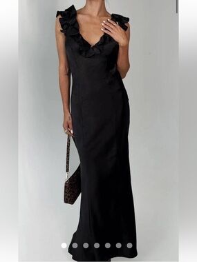 Princess Polly Black Ruffle V-Neck Maxi Dress